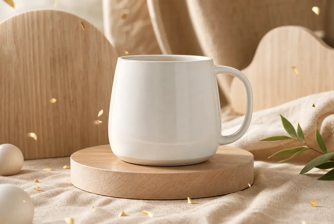 New ceramic mug product reveal in a polished launch video scene with deliberate camera framing