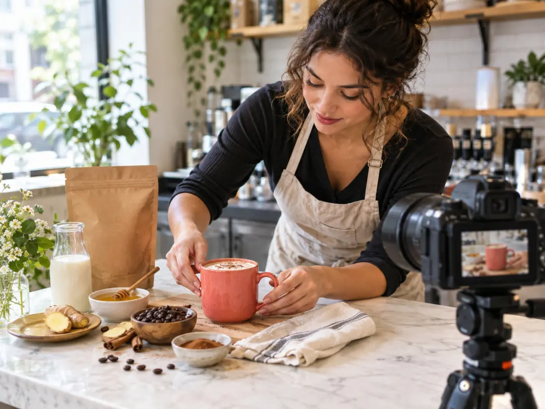 A business owner's product photo beside scenes showing the offer and product