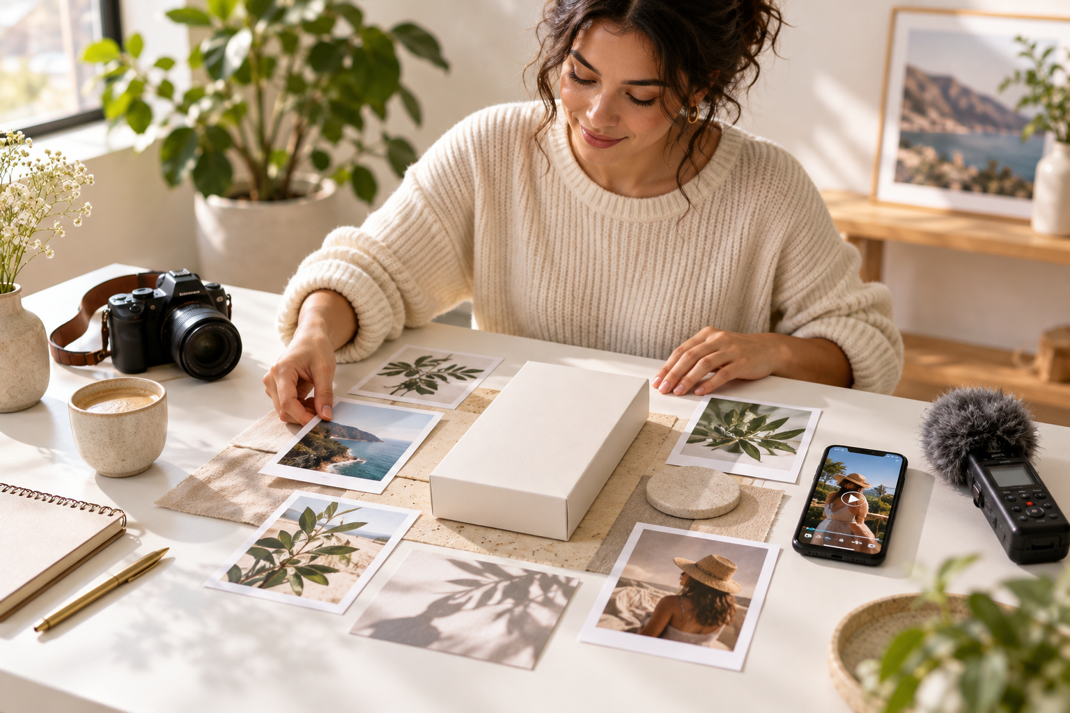 Creator adding images video audio and a logo to a social video project