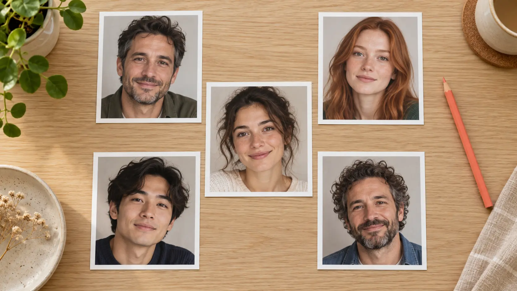Square generated face portraits laid out with safe margins for profile crops