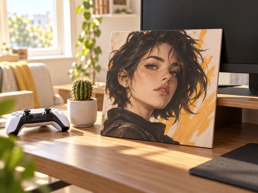 Square character face portrait displayed on a gamer desk for a forum avatar