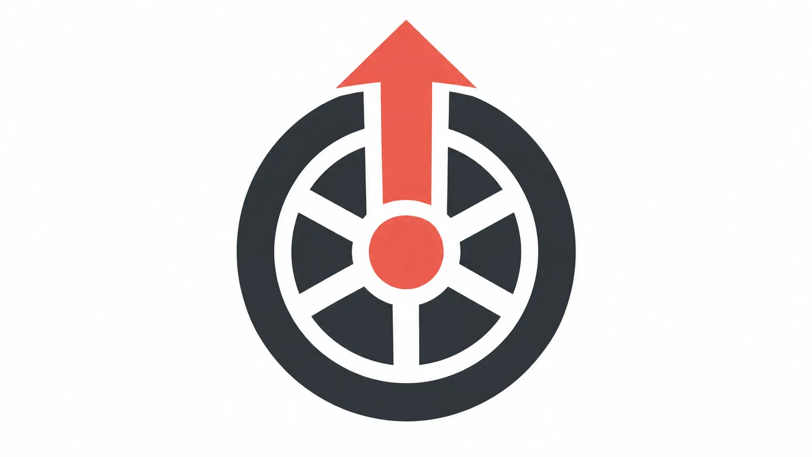 High contrast arrow and wheel motif with clean geometric edges