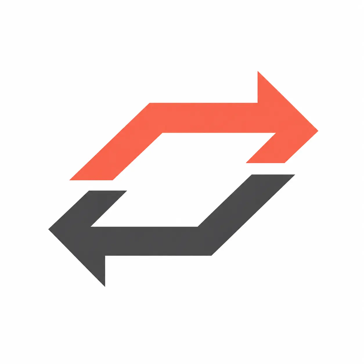 Original geometric arrow symbol in coral and charcoal