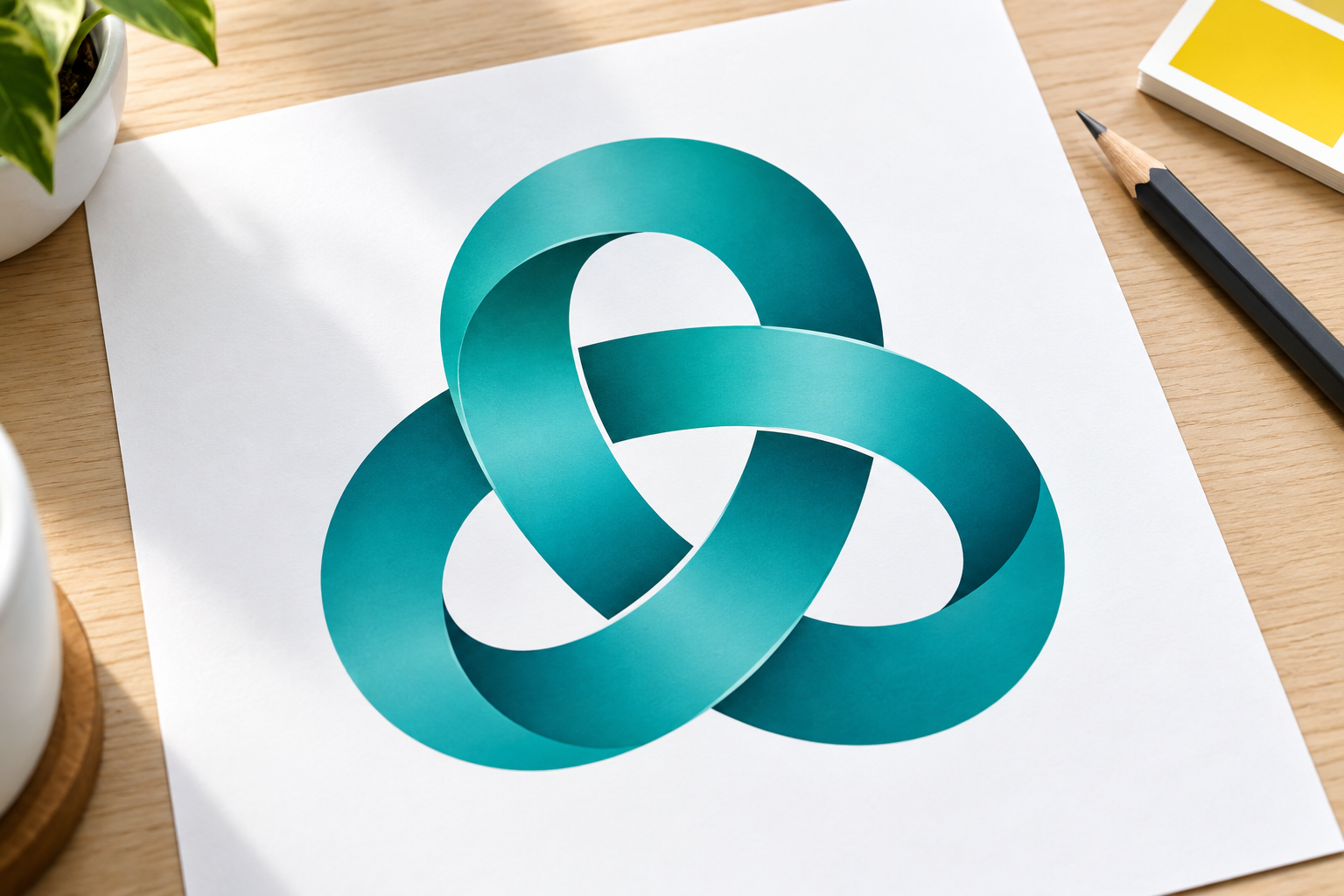 Freshly rendered teal geometric emblem printed for review