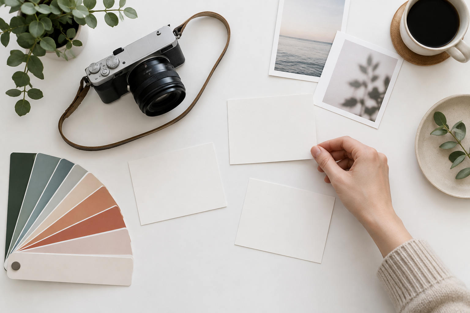 Creative materials arranged for a product teaser concept