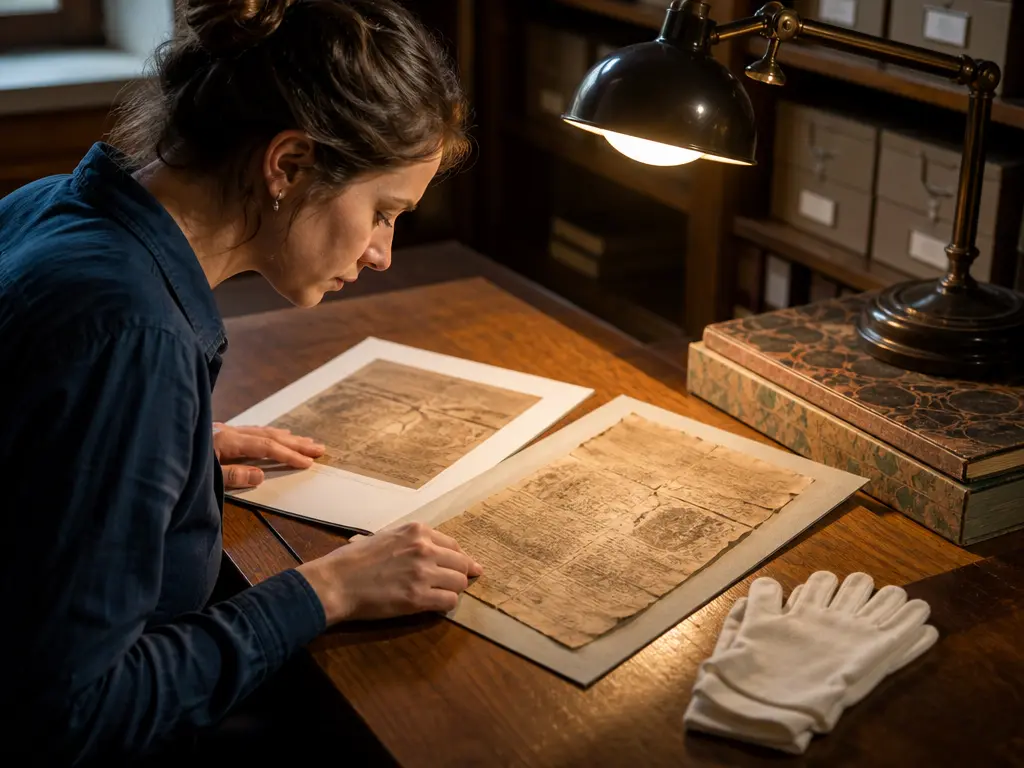 Researcher comparing an original scan with a cleaned working copy