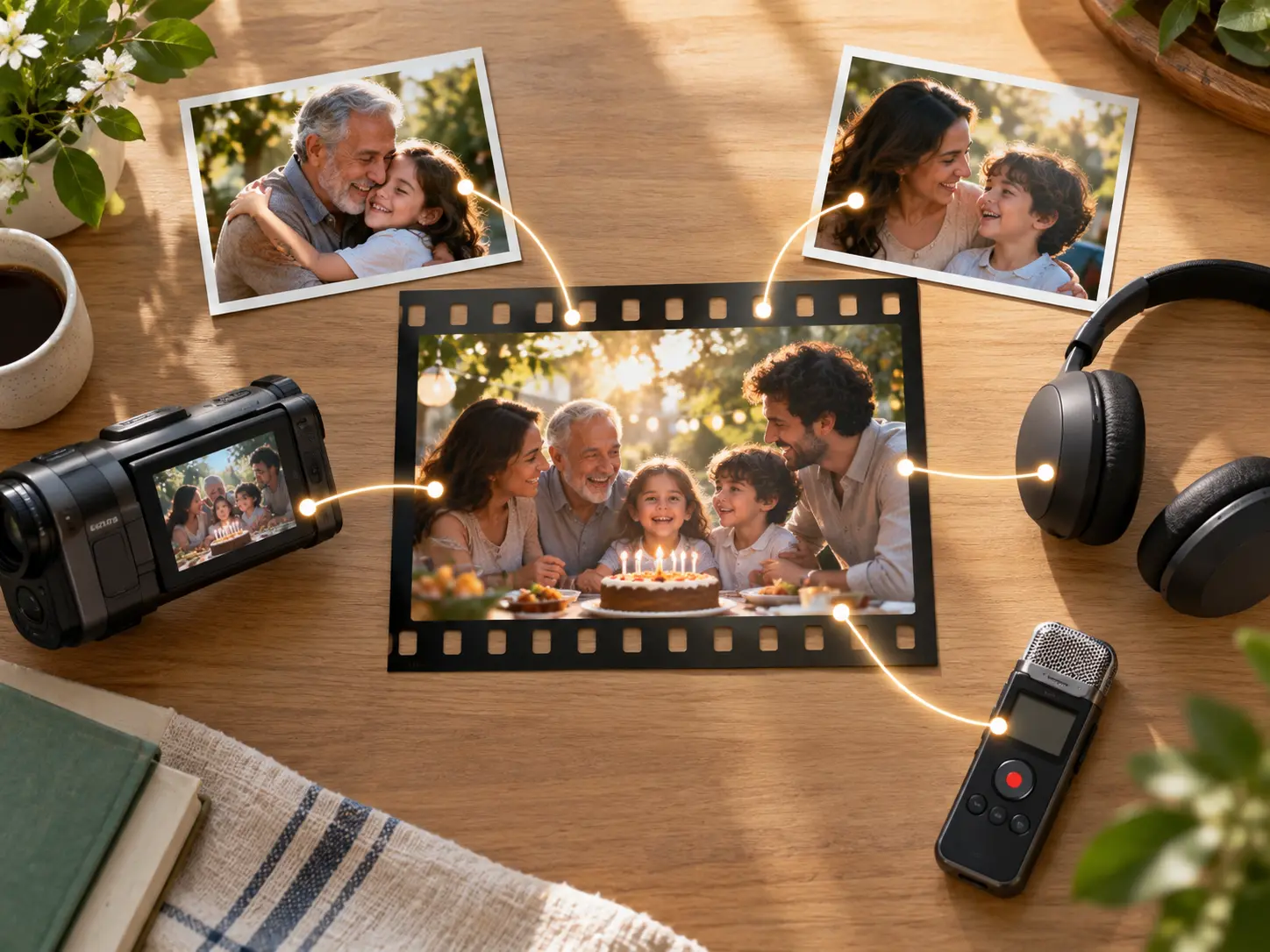 Prompt board with photos, video, audio, and subject references marked by @