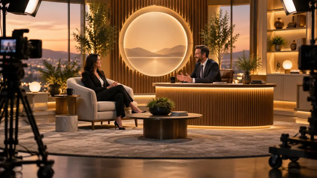Interview series opening with host and guest imagery, program title, and consistent visual rhythm