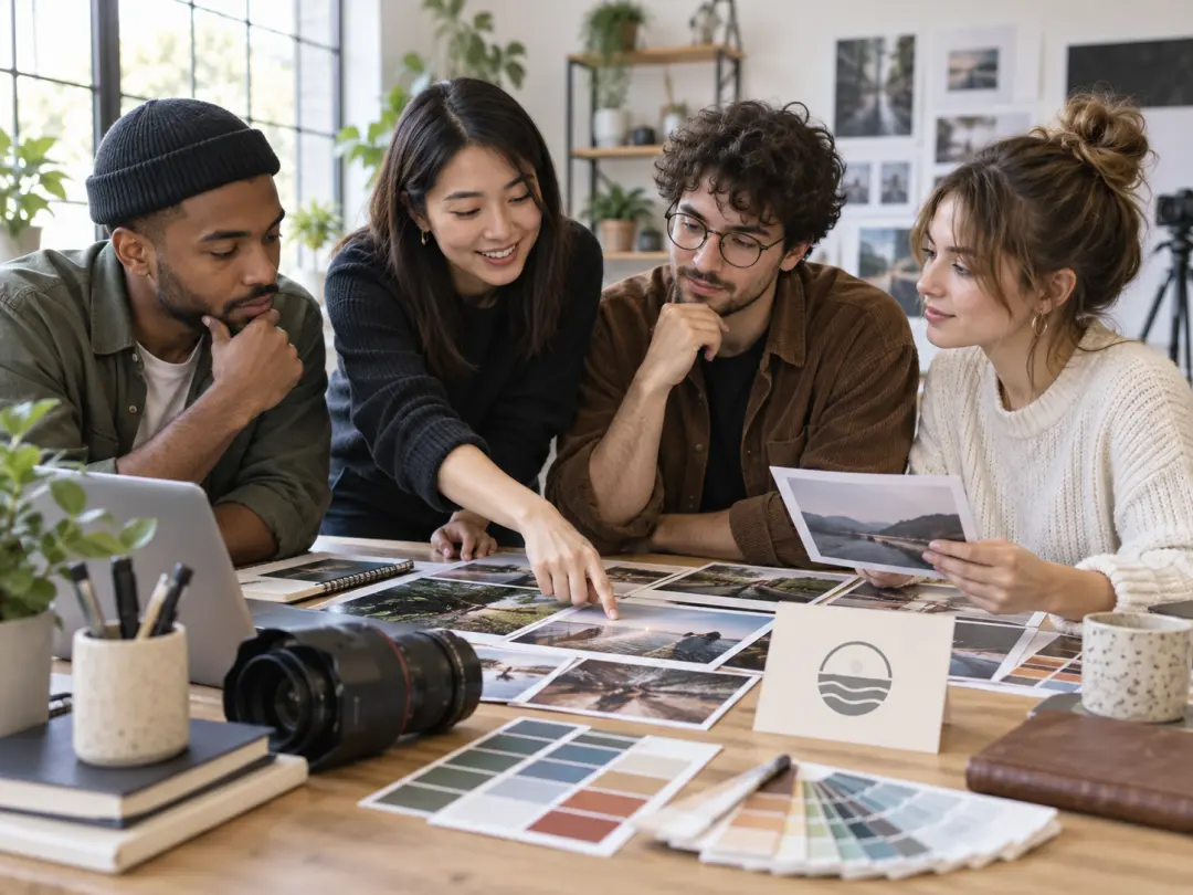 Web series team shaping recurring episode openings with visual and sound references