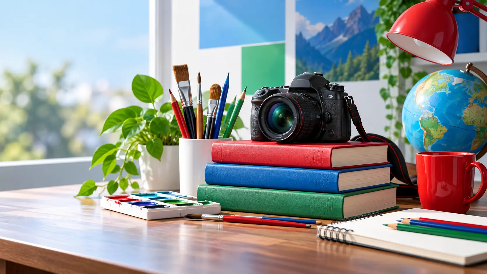 Modern student Twitter banner with creative study objects