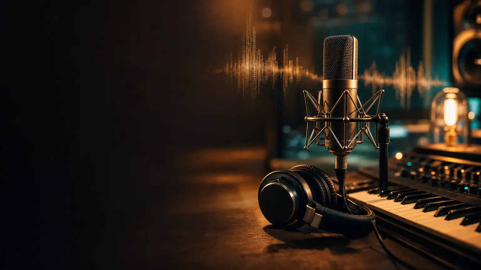 Music creator Twitter banner with studio instruments and a lively focal area