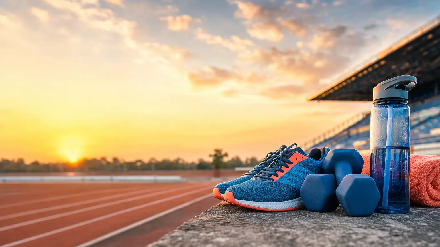 Fitness creator Twitter banner with workout equipment and energetic color