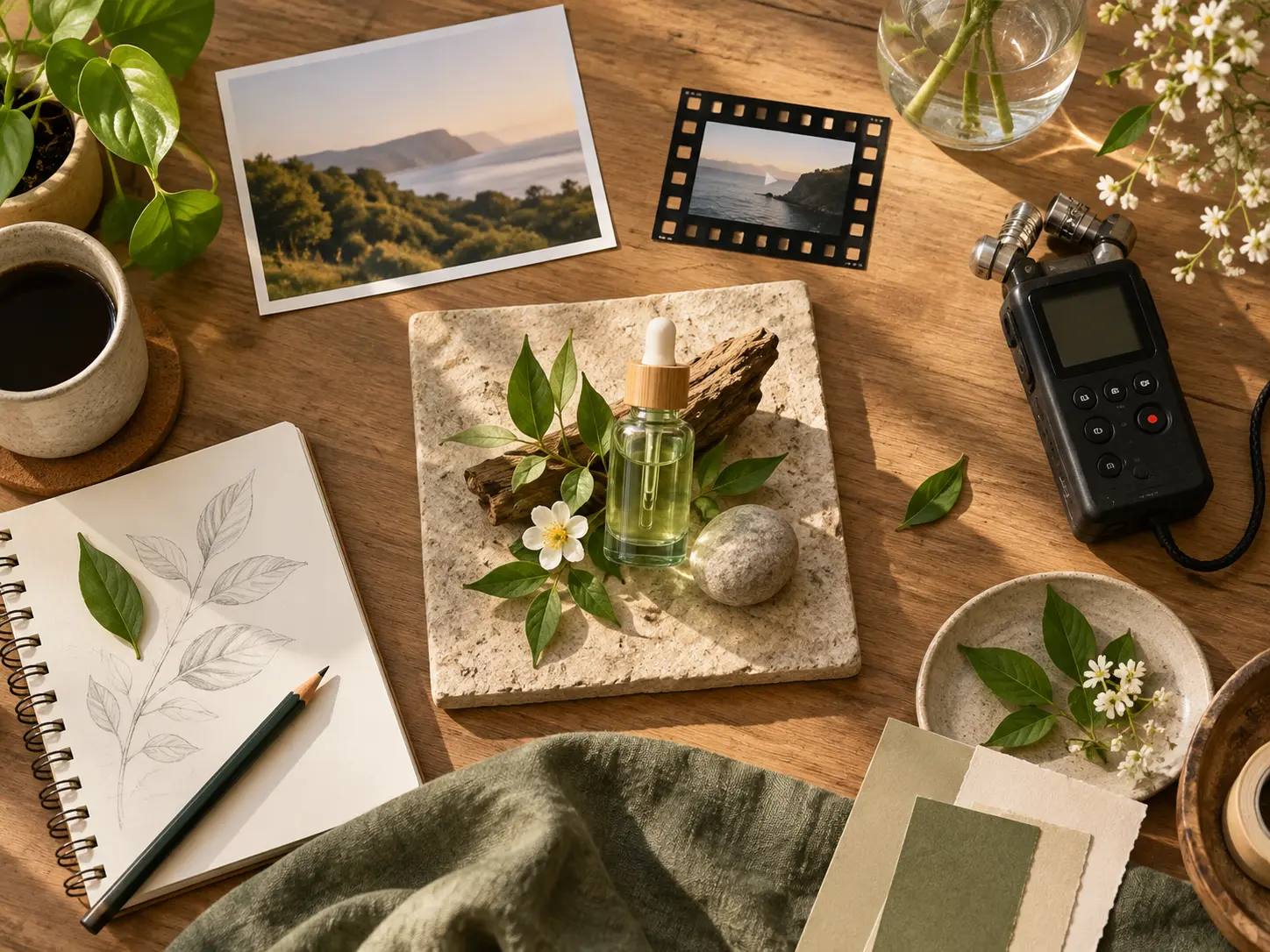 Video, image, and audio references arranged around a social clip concept