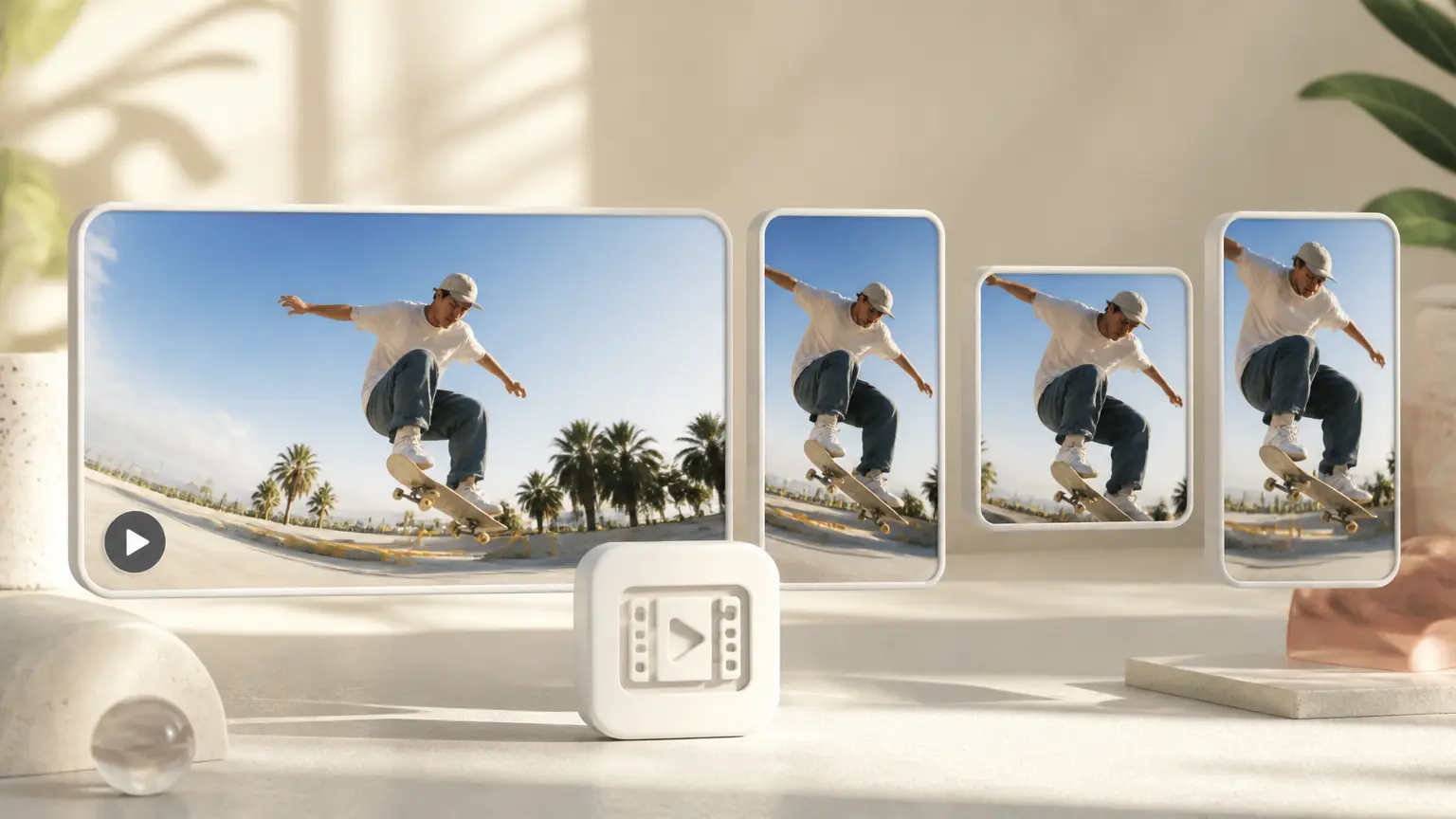 4K MP4 video preview with 16:9, 9:16, 1:1, and 4:5 frame options