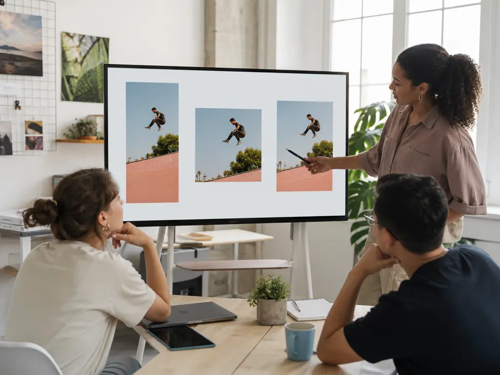 Social media team comparing 9:16, 1:1, and 4:5 video frames