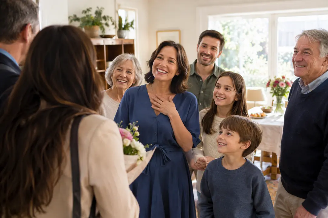Family birthday celebration framed as a warm invitation video moment