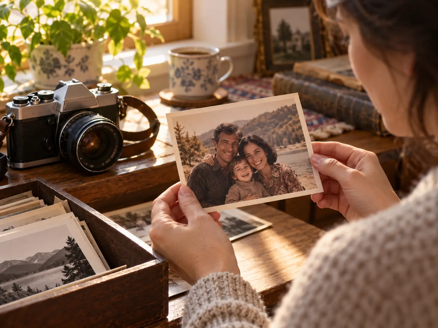 Content creator reviewing clearer social video footage after VideoAI enhancement