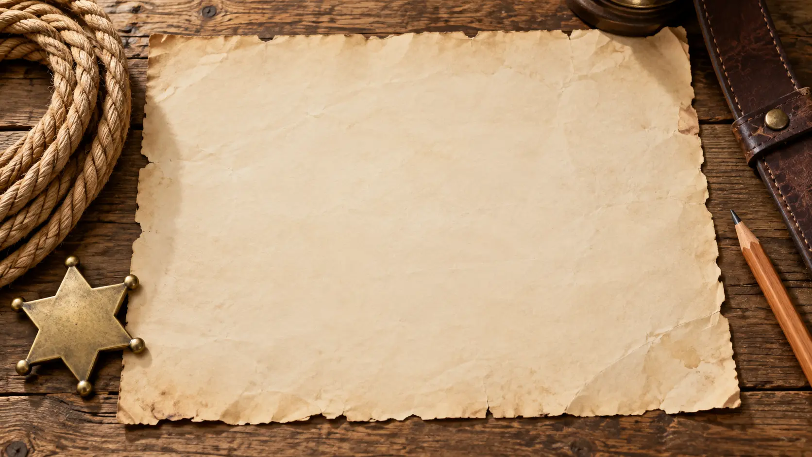 Wanted poster design scene with aged paper, a portrait frame, and open reward space