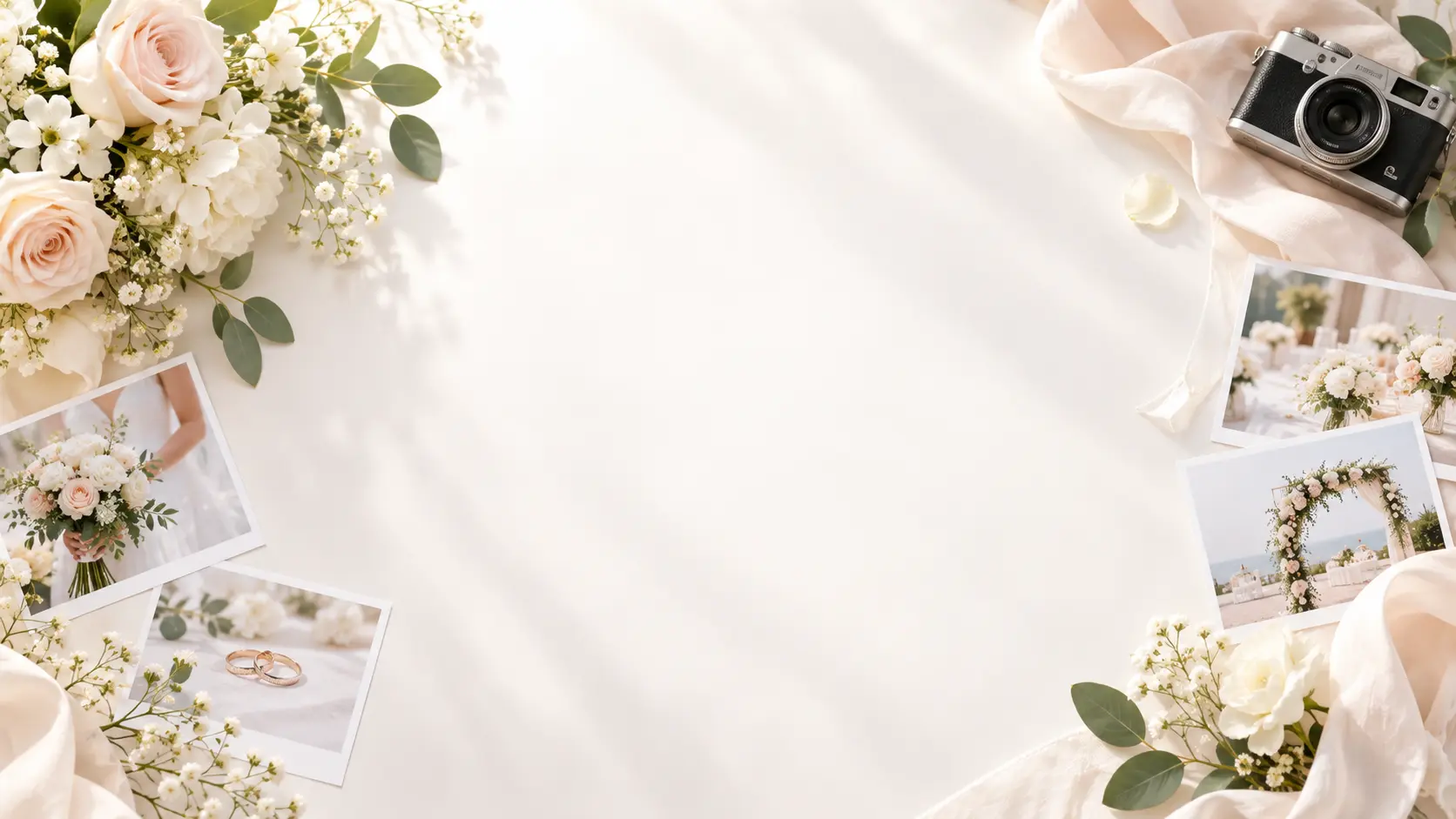 Bright wedding studio arranged around an open space for an invitation video call to action
