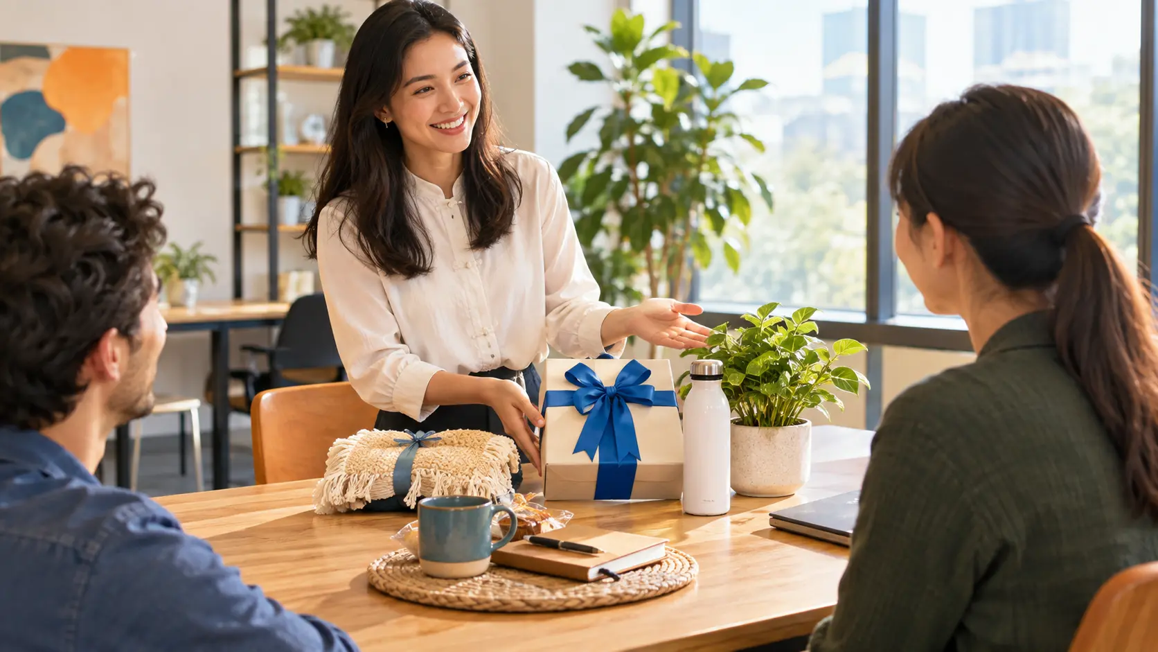 New employee welcome greeting with workplace culture and team warmth