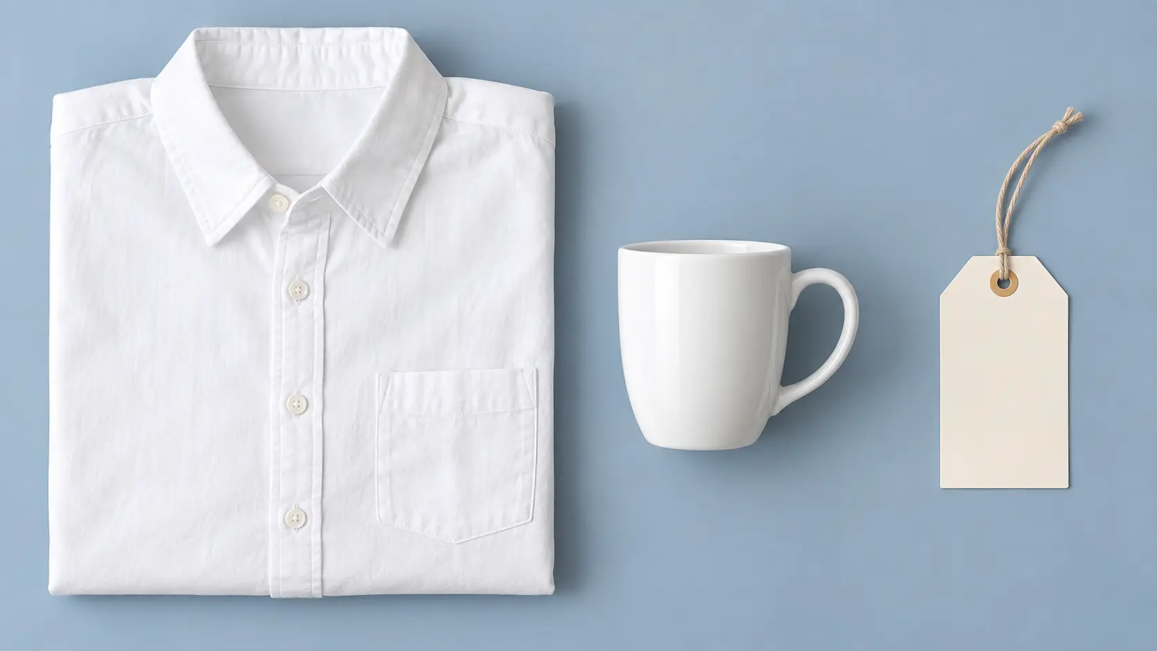 White shirt, ceramic cup, and pale label isolated without losing their internal white details