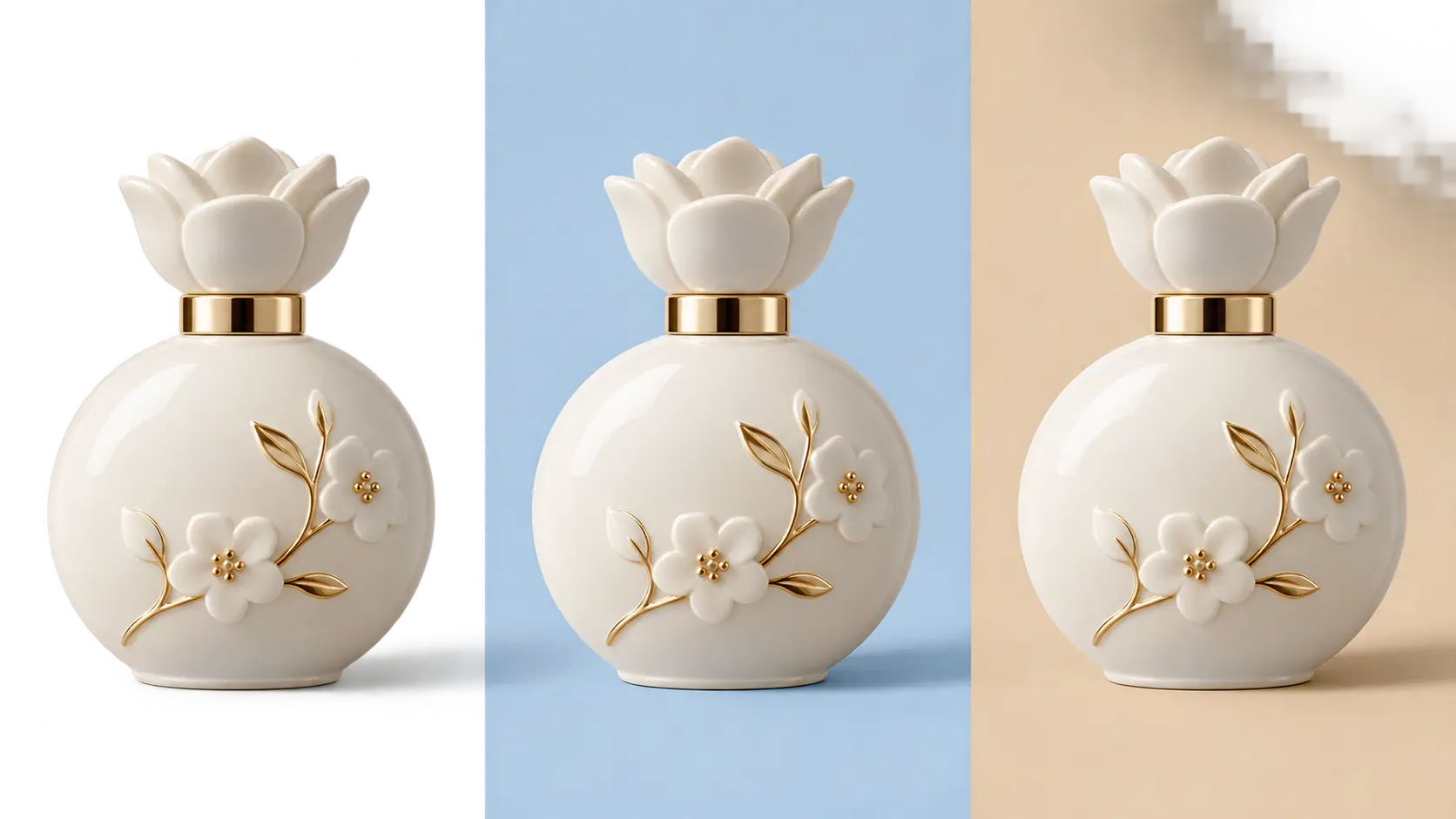 Isolated product shown naturally on transparent, blue, and warm neutral backgrounds