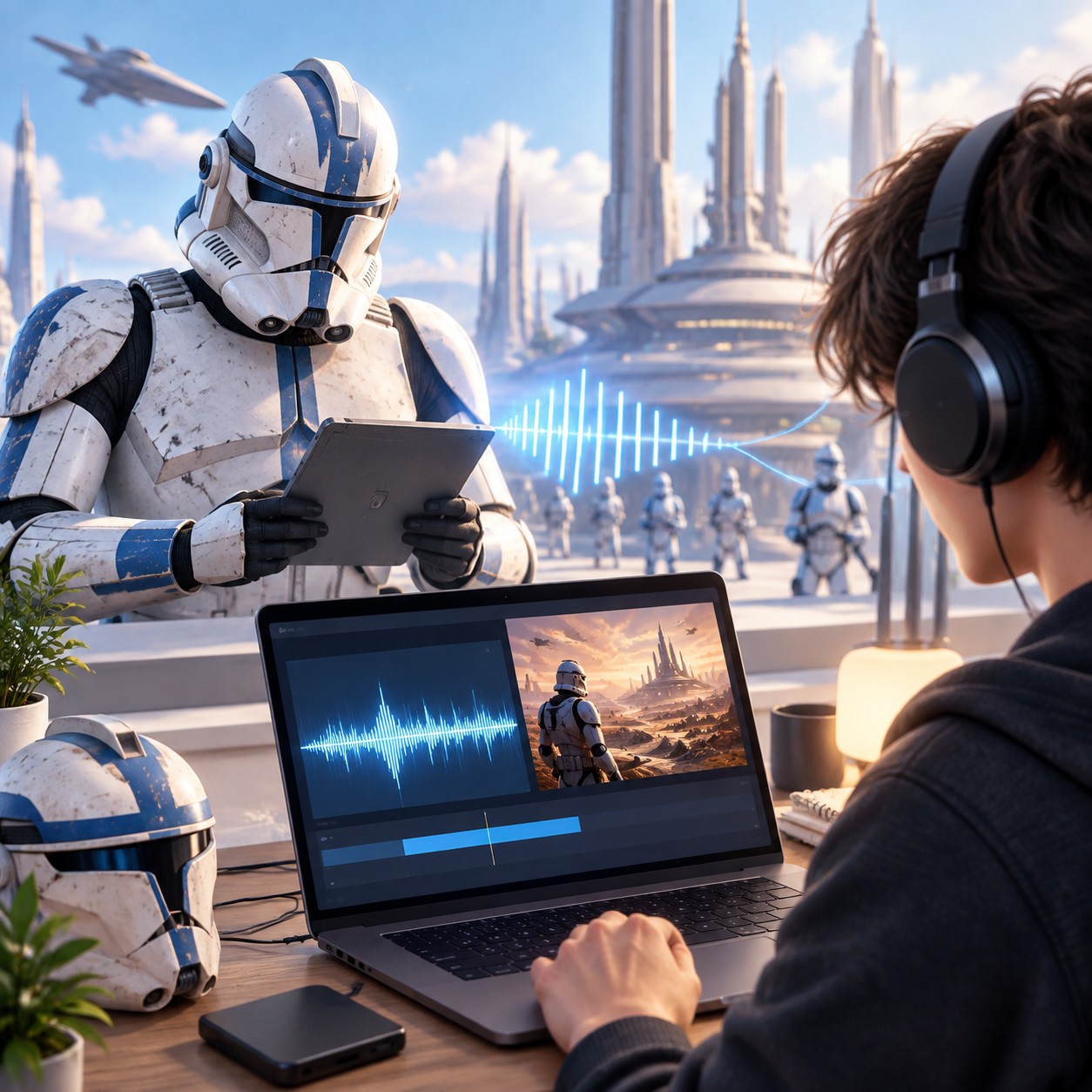 Clone Trooper AI voice in a Kamino briefing scene