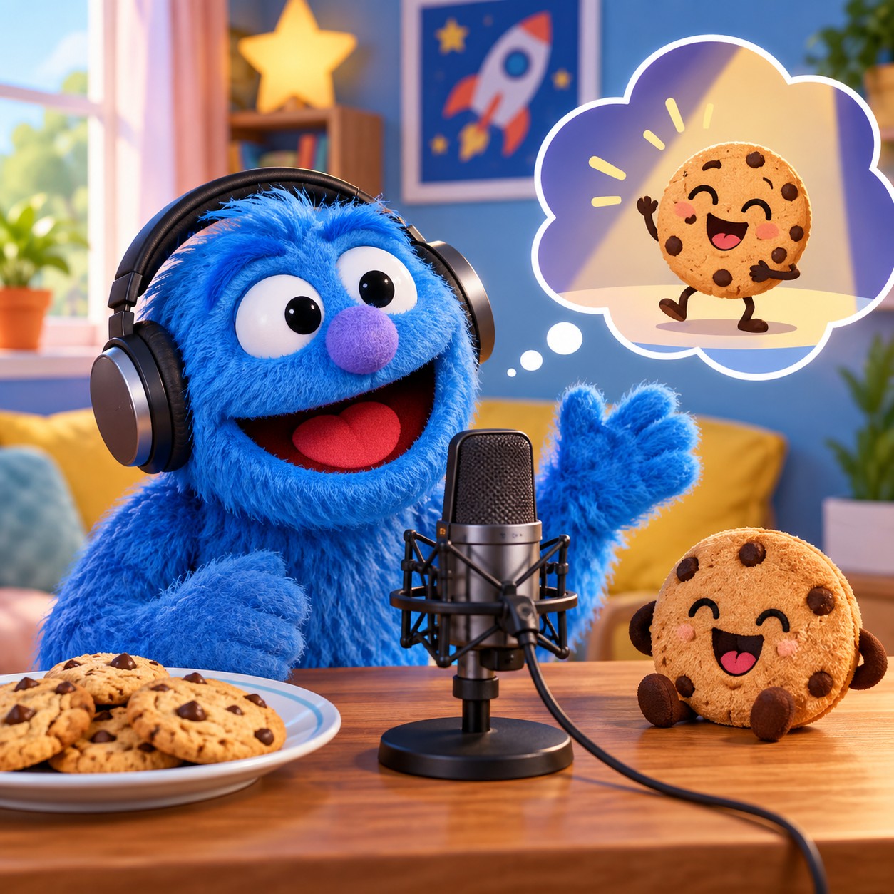 Cookie Monster AI voice for blue Muppet kids bits