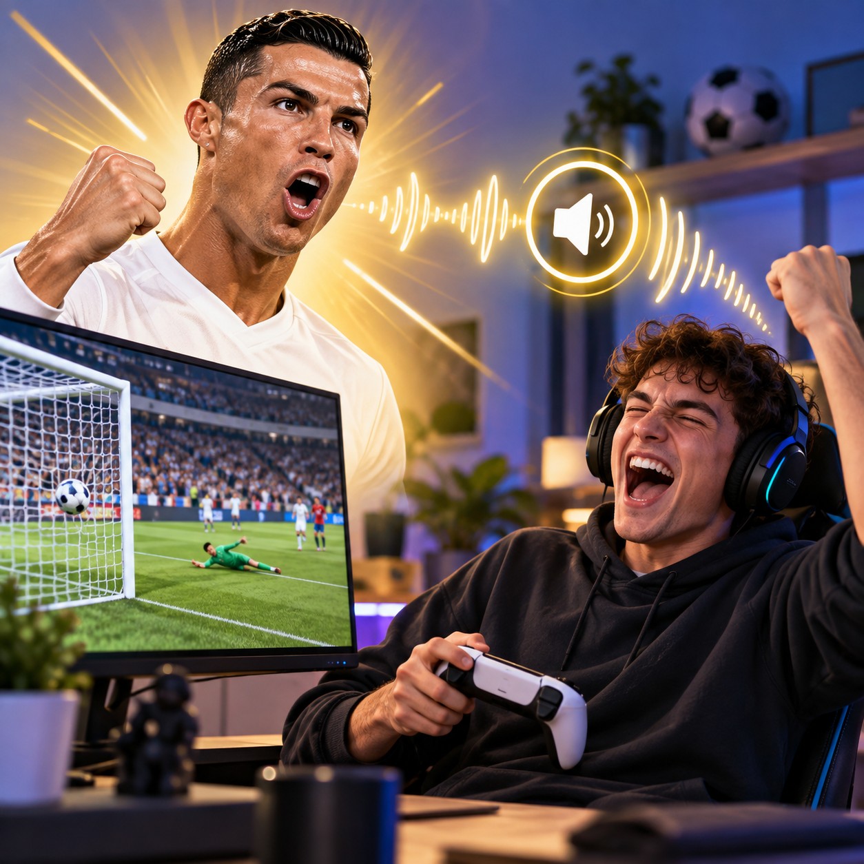 Cristiano Ronaldo AI voice for streaming goal reactions
