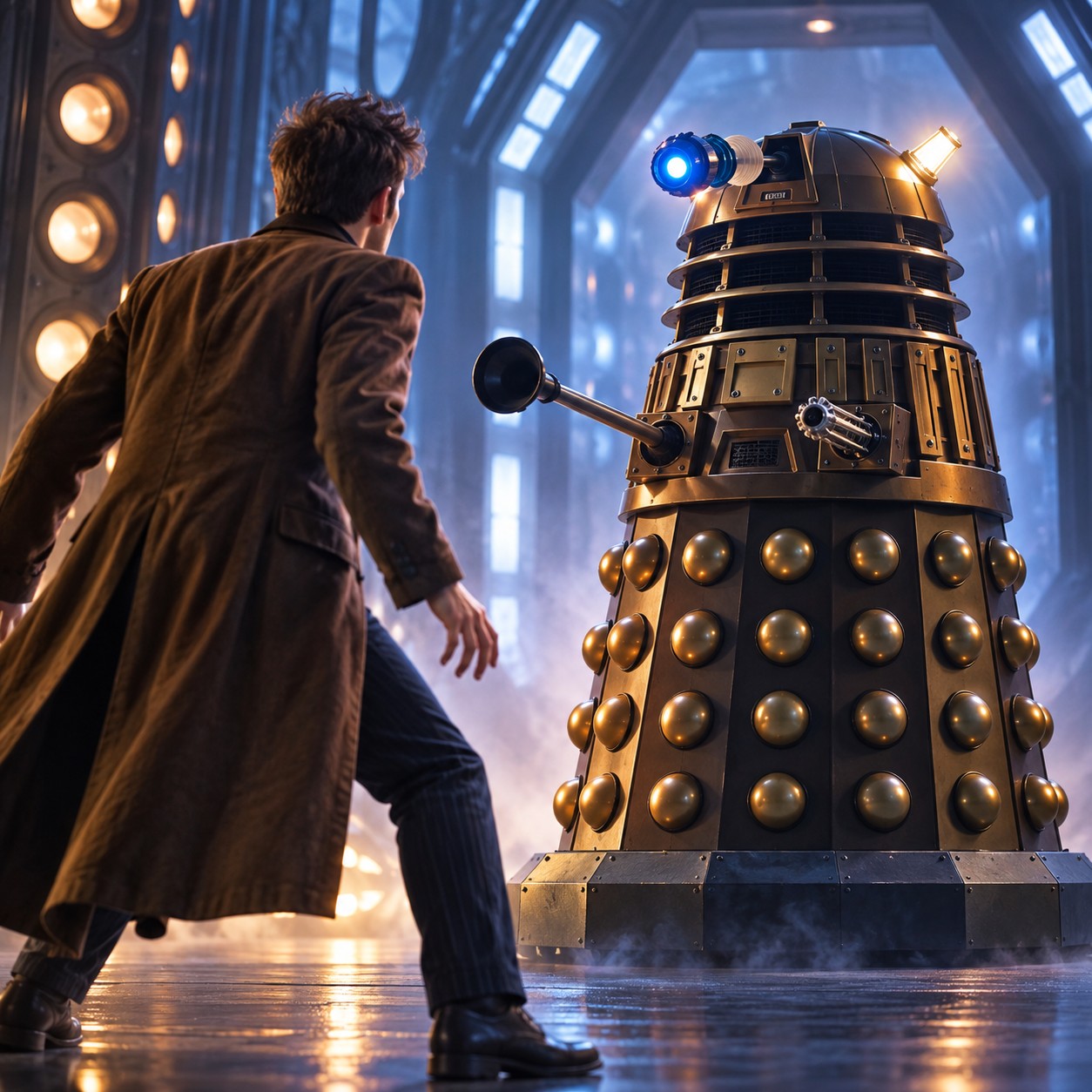Dalek AI voice for metallic fan confrontation audio