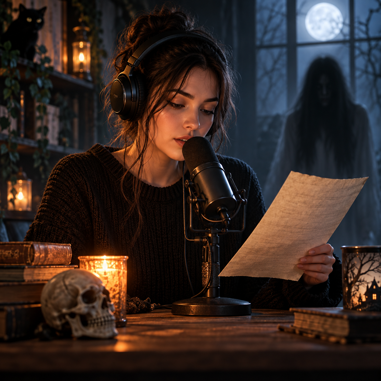 Damien AI voice reading a horror teaser script