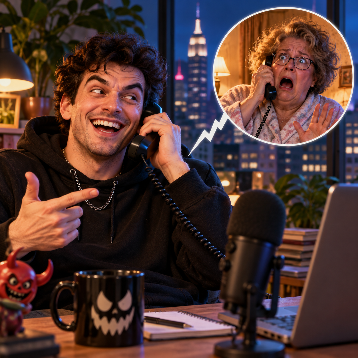 Dave Miller AI voice in a horror comedy call