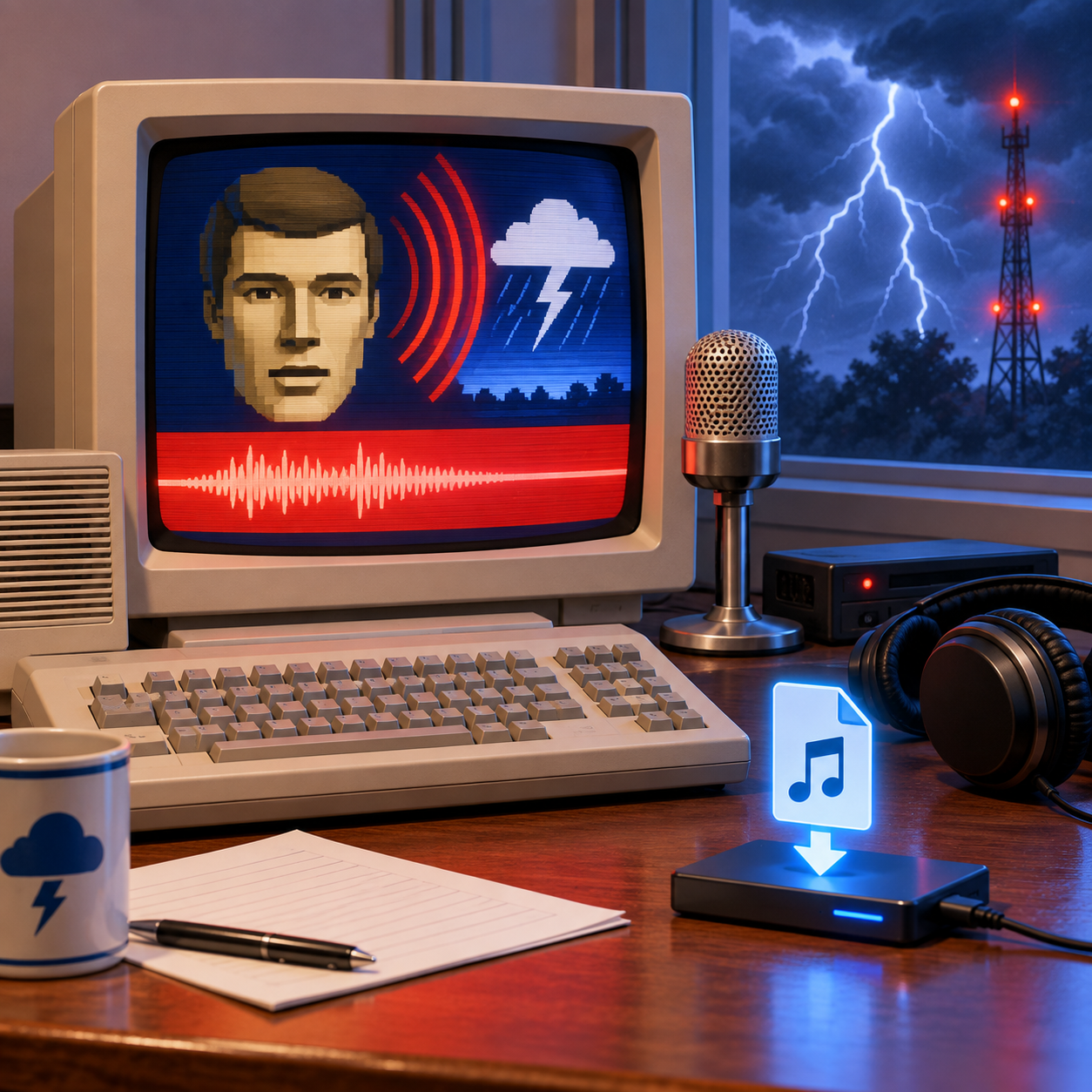 DECtalk Paul AI voice for weather alert parody audio