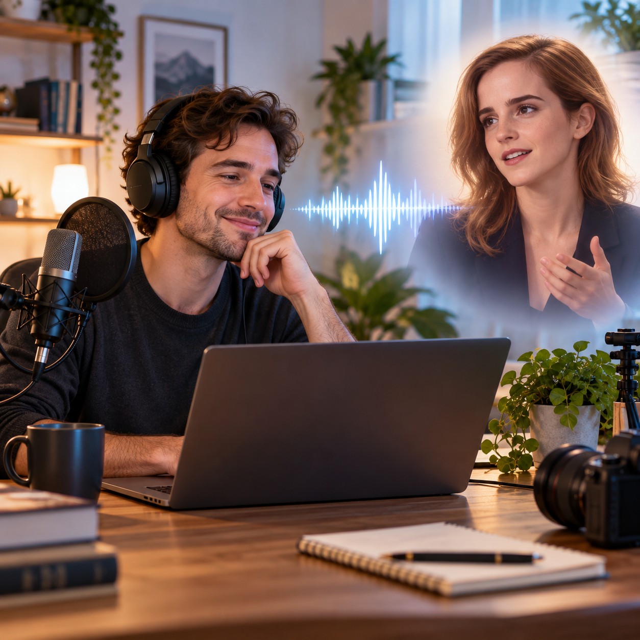 Emma Watson AI voice for calm interview satire