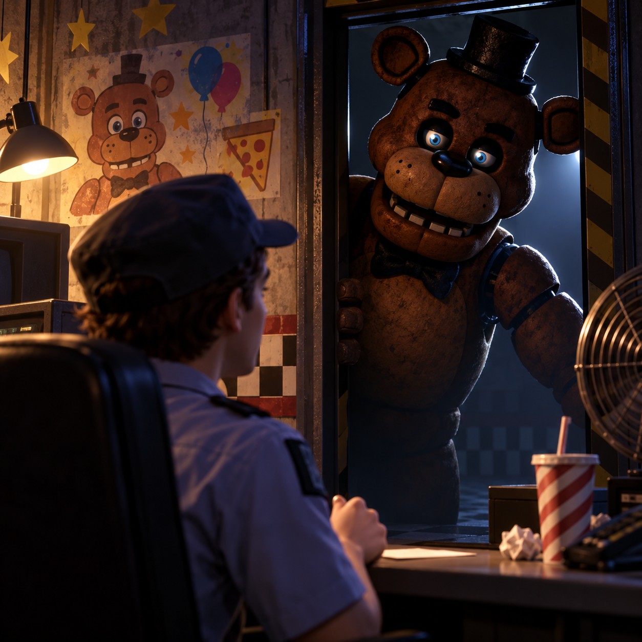 Freddy Fazbear AI voice narrating a night guard shift