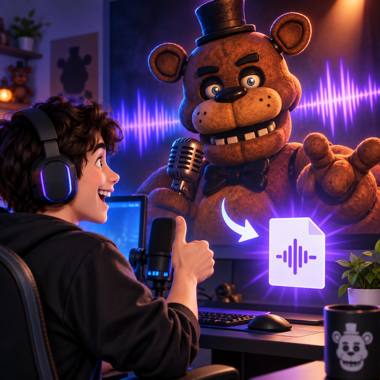 Freddy Fazbear AI voice making a glitchy meme warning