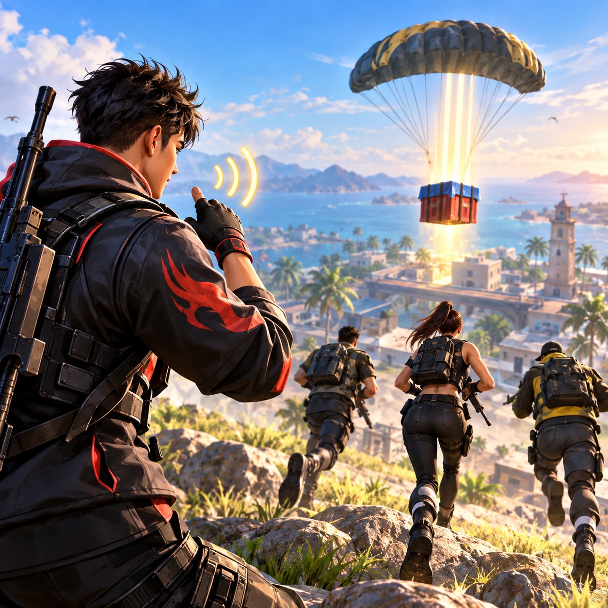Free Fire AI voice for squad callouts in a mobile match