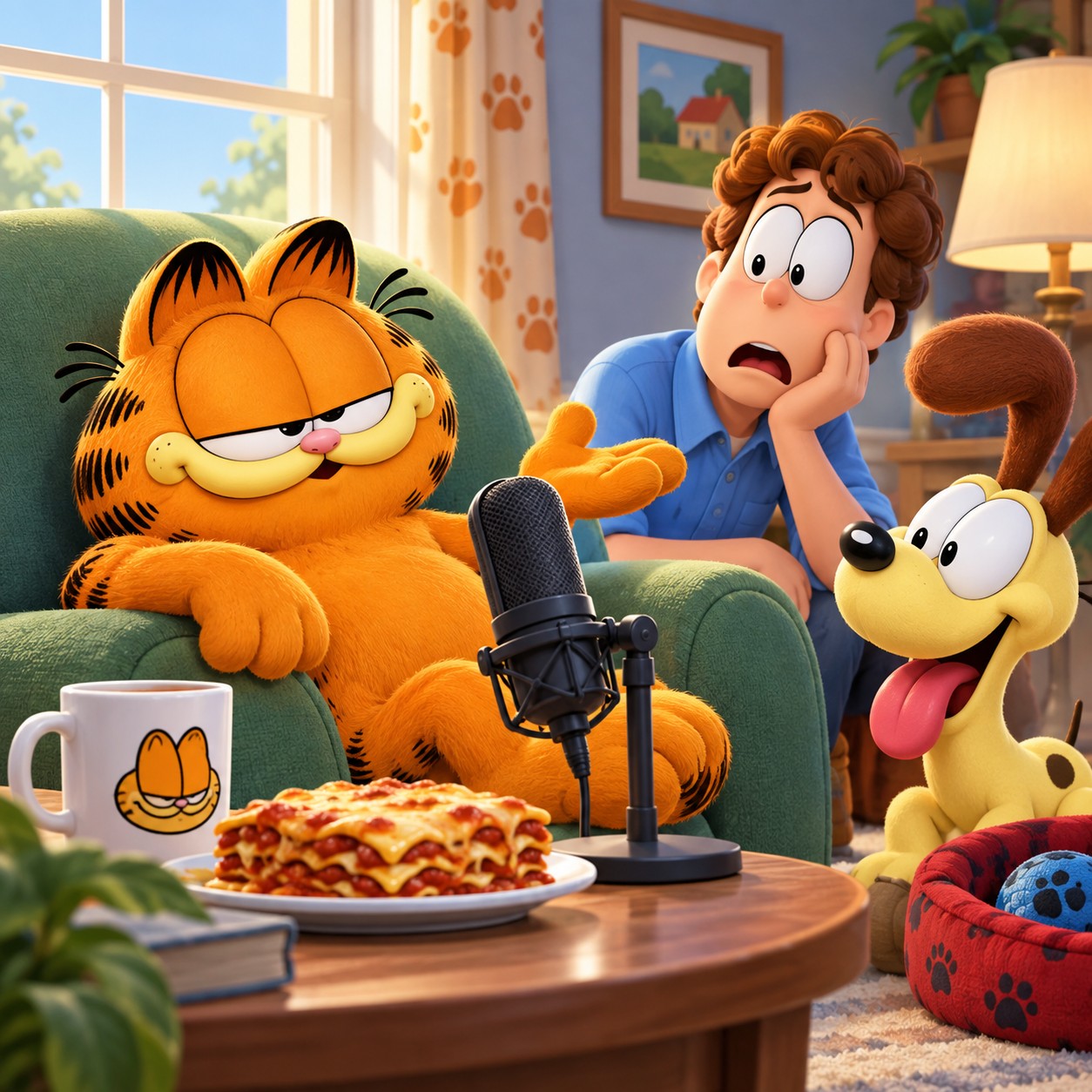 Garfield AI voice beside Jon and Odie scene