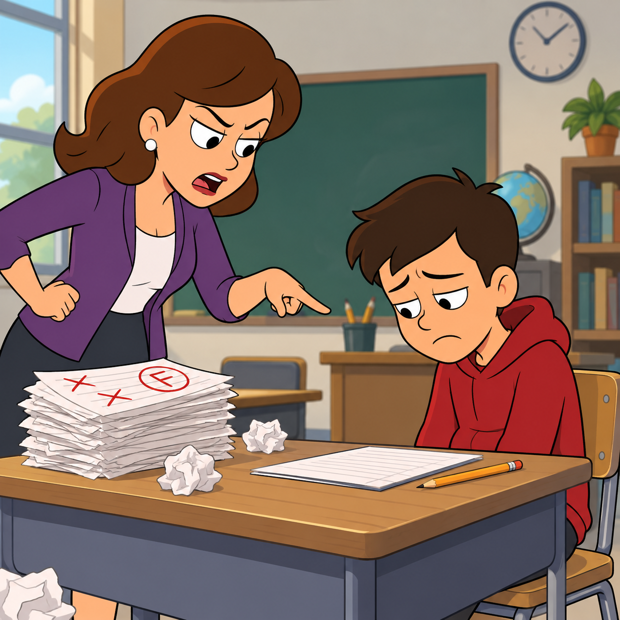 GoAnimate AI voice in a retro classroom skit