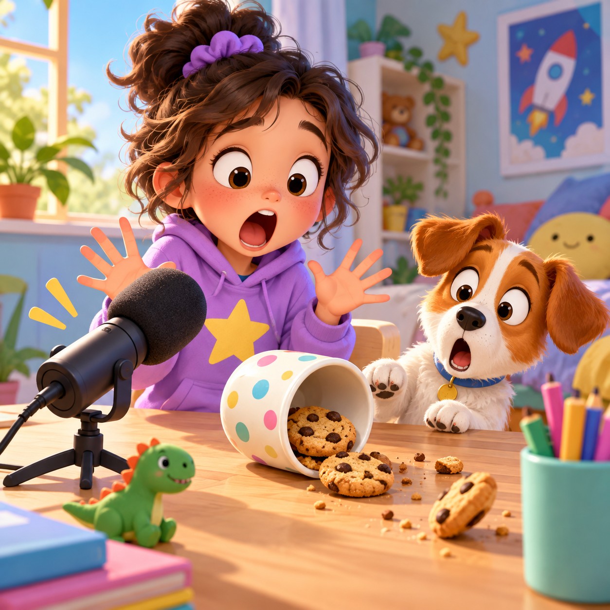 Goofy AI voice for whimsical kids comedy bits