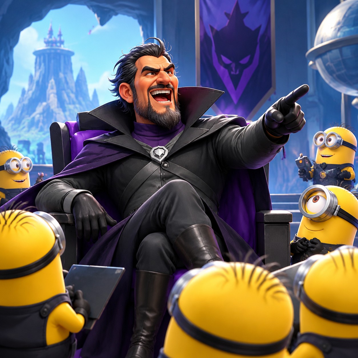 Gru AI voice portraying a theatrical reformed supervillain