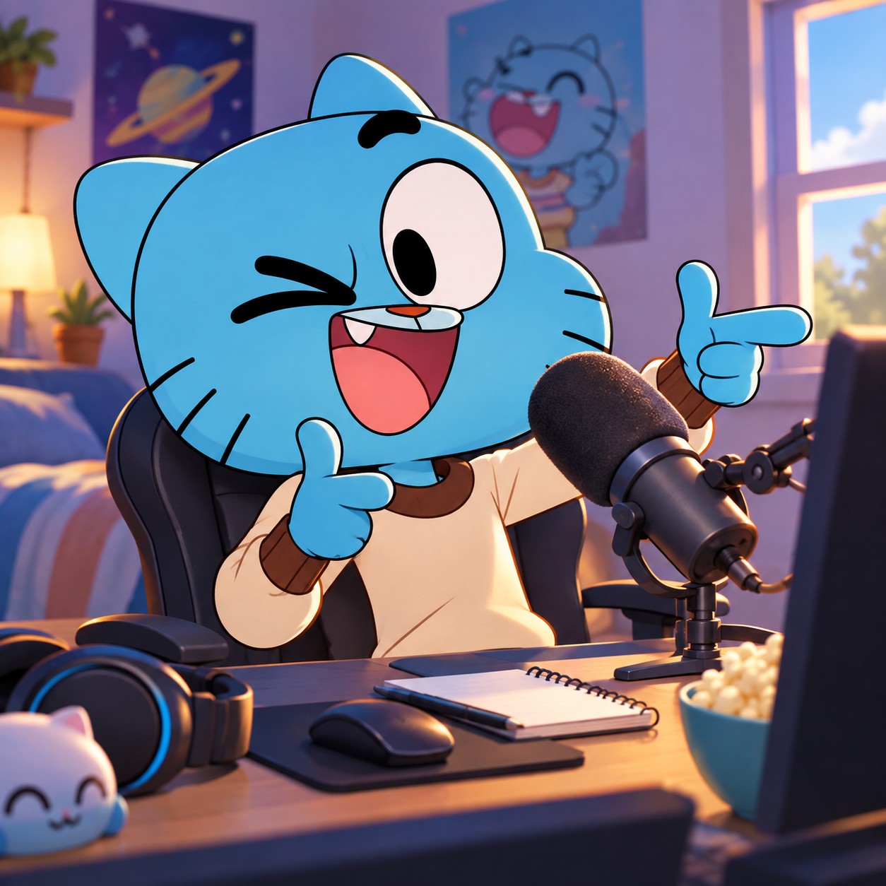 Gumball Watterson AI voice for blue cat comedy replies