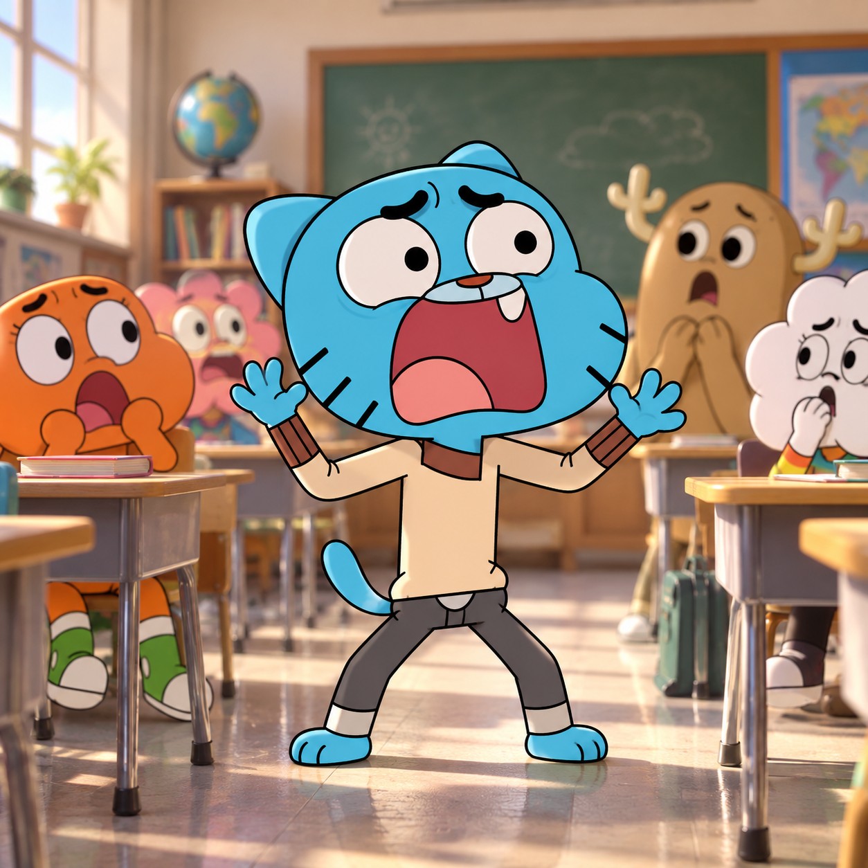 Gumball Watterson AI voice for animated classroom reactions
