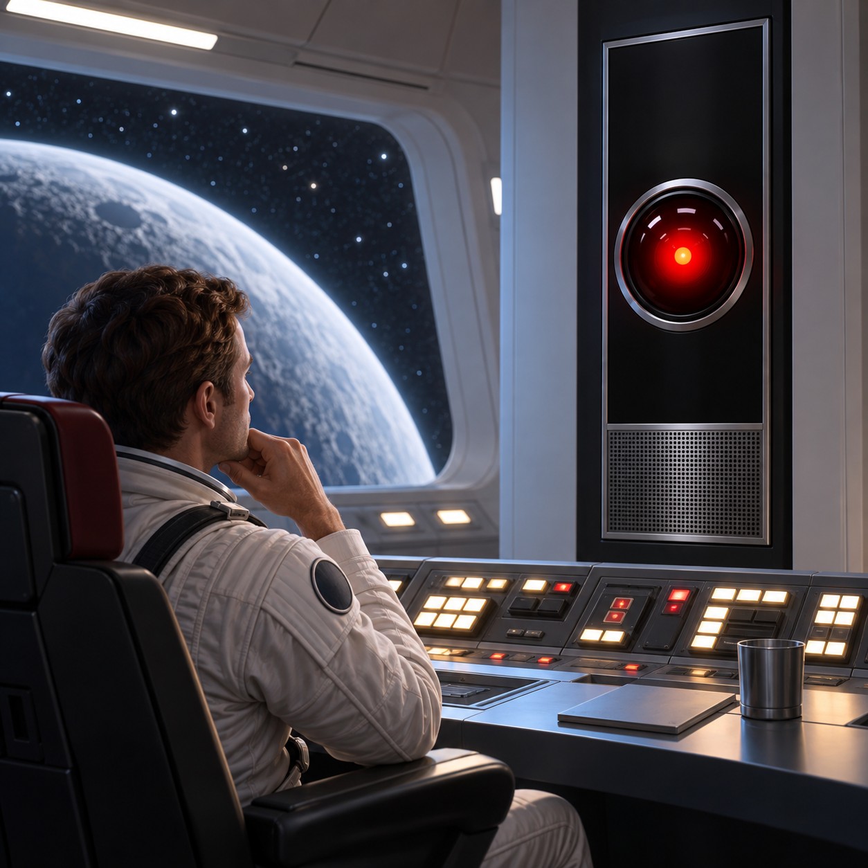 HAL 9000 AI voice for spacecraft control room parody audio