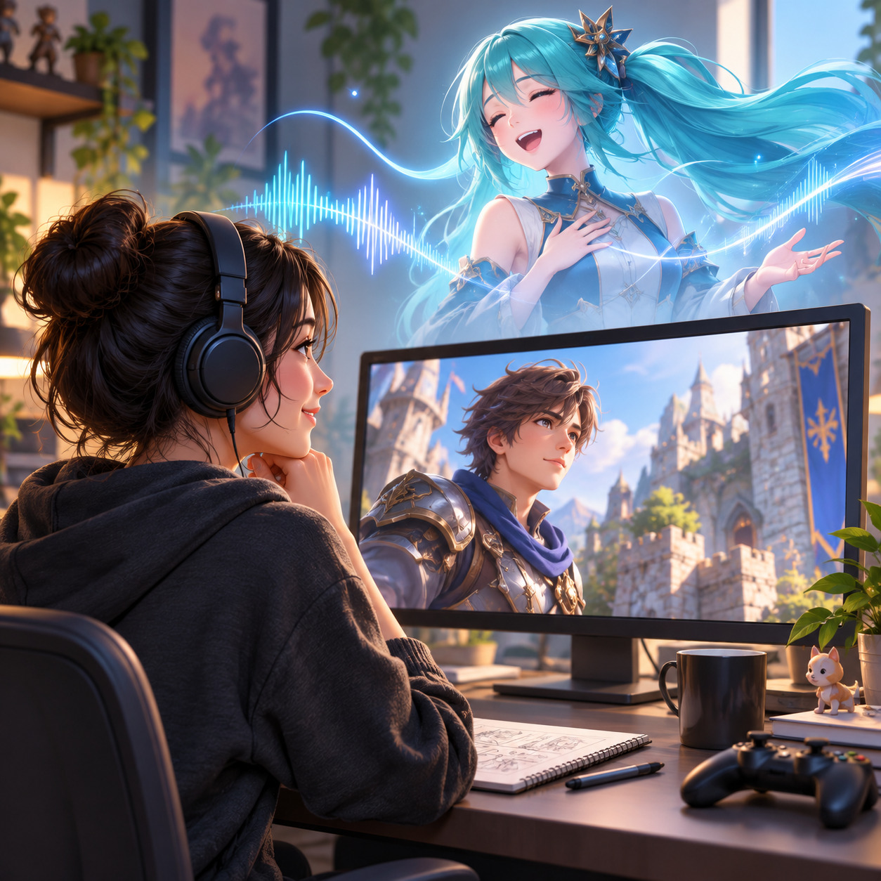 Miku voice generating a spoken character line for a game demo scene