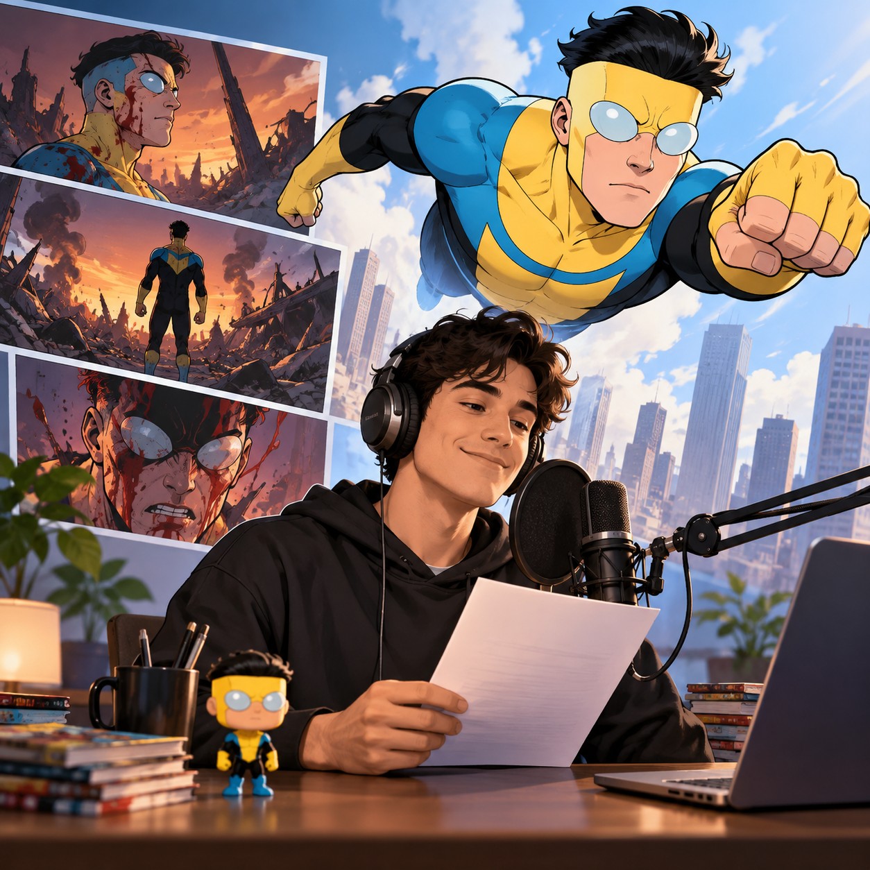 Invincible AI voice over comic recap panels