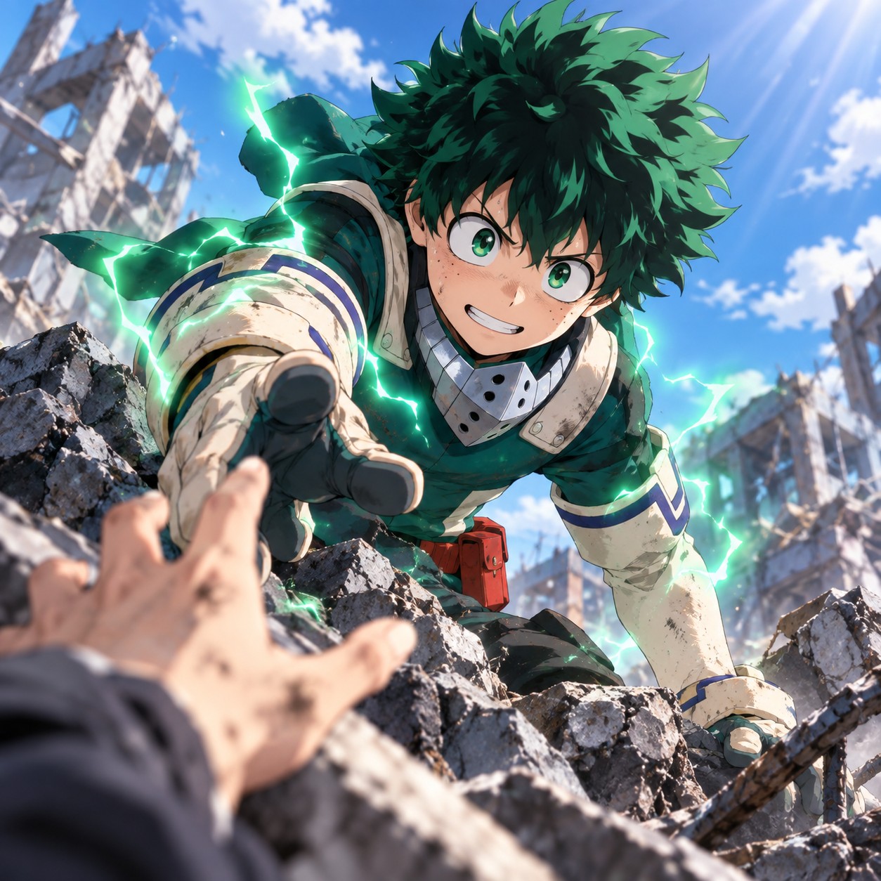 Izuku Midoriya AI voice in a roleplay rescue exchange