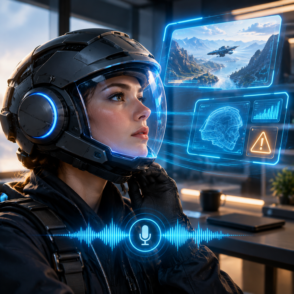 JARVIS AI voice over a glowing helmet interface
