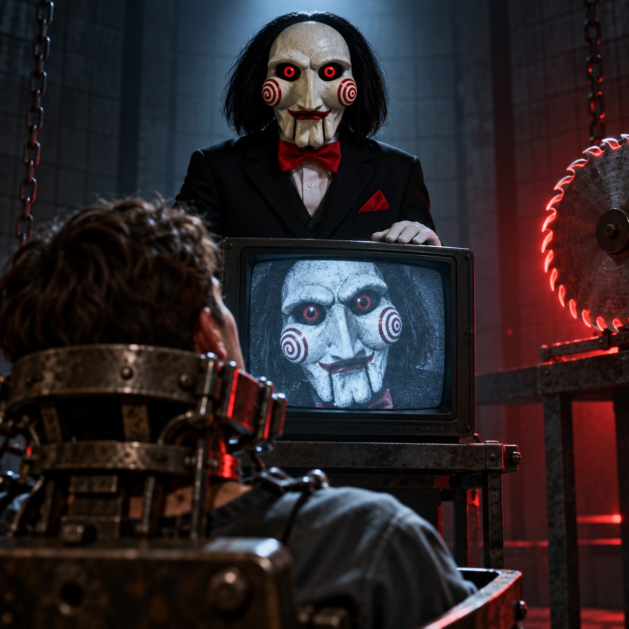 Jigsaw AI voice over a trap choice edit