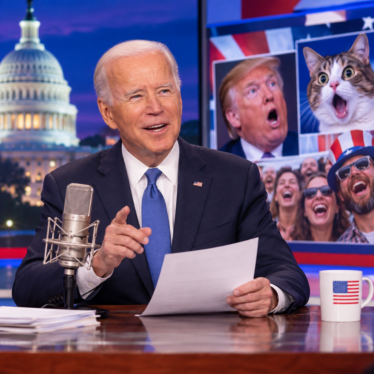 Joe Biden AI voice in a mock news recap